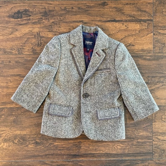 Baker by Ted Baker, Boys Tweed Blazer, Gray Tweed, Size 6-12M